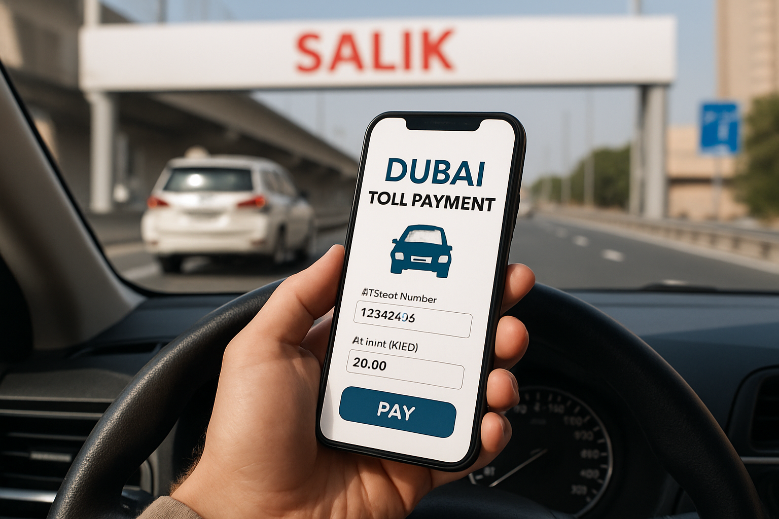 Customer using mobile app for Dubai toll payment